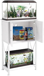 5-10 Gallon Fish Tank Stand, Metal Double Aquarium Stand with Cabinet for Fish Tank Accessories Storage, Heavy Duty 20.5" L* 11.02" W Tabletop, 500LBS Capacity White PG06YGW