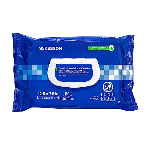 McKesson StayDry Disposable Wipes or Washcloths for Adults with Aloe, Incontinence, Alcohol-Free, Not-Flushable, Pleasantly Fragranced Aloe and Vitamin E Formula
