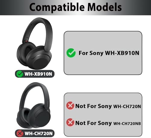 WH-XB910N Replacement Ear Pads, Upgrade Cooling Gel Earpads Cushions for Sony WH-XB910N Noise Cancelling Headphones, Ear Pads Cushions with Soft Memory Foam and Buckle(Black)