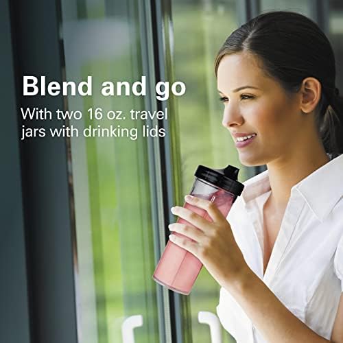 Hamilton Beach MultiBlend Smoothie Blender with 4 Shatterproof BPA Free Jars and Lids; Large 32oz Jar, 8oz Grinder for Nuts & Spices, and 2 Portable Travel Cups, 650 Watts, Black and Stainless (52400)