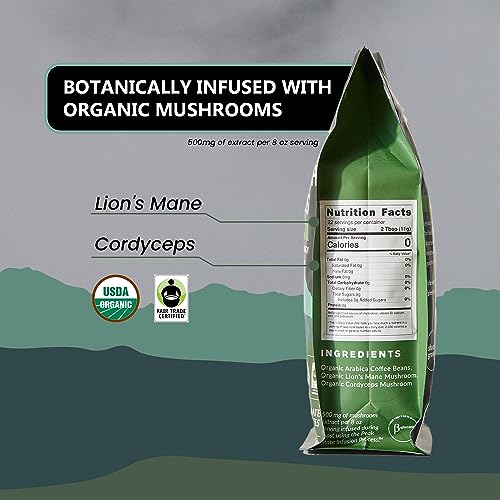 Peak State Coffee with Benefits - Organic Decaf Coffee Beans - CALM DESCENT Swiss Water Process Decaf with Lion's Mane & Cordyceps - Mushroom Coffee Decaf - Organic- Mold Free, Pesticide Free, Non-GMO, Low Acid (12 oz, Whole Bean - $1.13/cup)