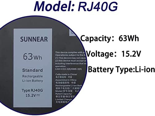RJ40G 15.2V 63Wh Laptop Battery Replacement for Dell Latitude 14 5420 15 5520 Precision 15 3560 Series Notebook P104F P104F001 P104F002 P137G P137G001 WY9DX 01K2CF 075X16 0WK3F1 0M3KCN