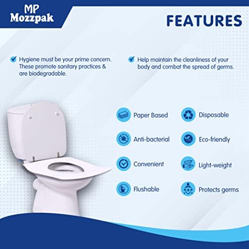 MP MOZZPAK Toilet Seat Covers Disposable (100 Pcs) - XL Flushable Disposable Toilet Seat Cover for Kids Potty Training, Adults - 100% Biodegradable - Travel Essential Accessories for Airplane, Camping