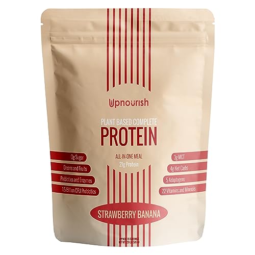 UpNourish Plant-Based Protein Meal Replacement Shake! Keto, Vegan-Friendly Lifestyles. Gluten & Dairy-Free Smoothie with Essential Vitamins, Minerals, and Low Carbs - Strawberry Banana, 15 Servings