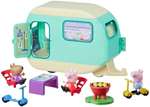 Peppa Pig Caravan Playset for Girls and Boys, 3 Figures, 6 Accessories, Preschool Toys, Kids Gifts, Ages 3+