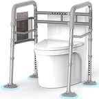 Agrish Stand Alone Toilet Safety Rail - [Adjustable Design] Medical Assist Grab Bar for Elderly Handicap Pregnant, Folding Toilet Frame Handrails (Silver Grey)