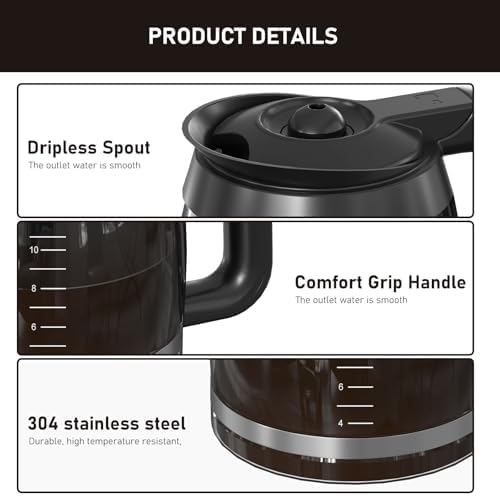 CE251 12-Cup Glass Carafe Pot Replacement Compatible with Ninja Coffee Brewer Maker, Fit Models CE251 CE201 CE201C CE200 CE200C Model# XGLSLID200, 1 Pack