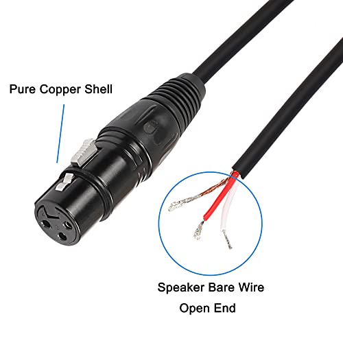 MEIRIYFA XLR Cable Microphone Cable 3pin XLR Pigtail Bare Wire Open End Gold Plated XLR Connector Speaker Cord Replacement Audio Cable for DJ/PA Amplifier Subwoofer-2M (XLR Female)