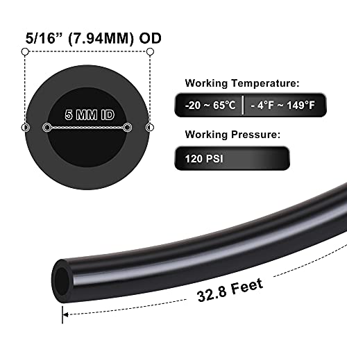 Hromee Air Line Tubing Kit, 5/16 Inch (7.937MM) OD x 32.8 Feet Polyurethane PU Tube and Push to Connect Fittings, 14 PCS Compressed Pipe and Accessories Kit