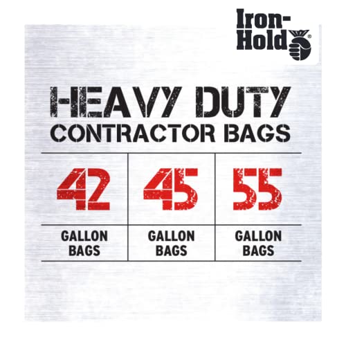 Iron-Hold Contractor Trash Bags - 45 Gallon, 18 Bags, Wing Tie Closure, 3 MIL Thick, Gusseted Bottom, Black - Heavy Duty Industrial Strength Garbage Bags