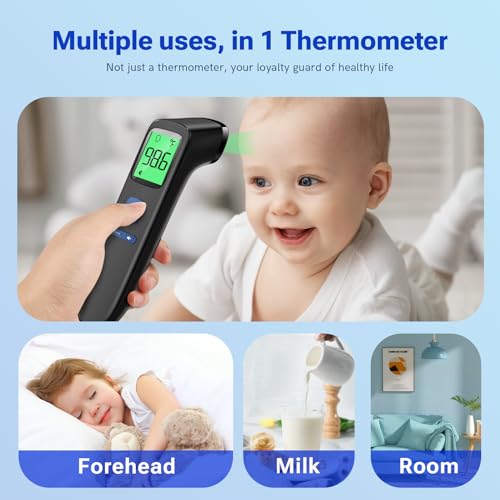 Non-Contact Thermometer for Adults and Kids, Fast Accurate Thermometer with Fever Alarm, 1S Reading & Silent Mode (LCD-Black)