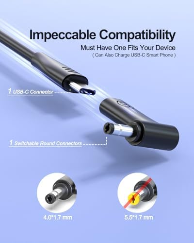 Laptop Charger for Lenovo, Ultra Compact (40% Smaller), Universal Replacement, USB C & Round Connector, 65W, 45W