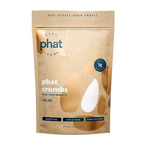 Real Phat Foods Keto Bread Crumbs - Gluten Free Bread Crumbs 1 Net Carb - Paleo, Dairy Free, Low Carb, Grain Free, Almond Flour Keto Breadcrumbs - Italian 8 Ounce (Pack of 1)