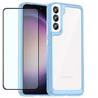 DFTCVBN Phone Case for Galaxy S23 Case, Samsung S23 SM-S911U Case with HD Screen Protector, Soft Bumper with Clear Crystal PC Hard Back Shockproof Cover Cases for Samsung Galaxy S23 5G Blue