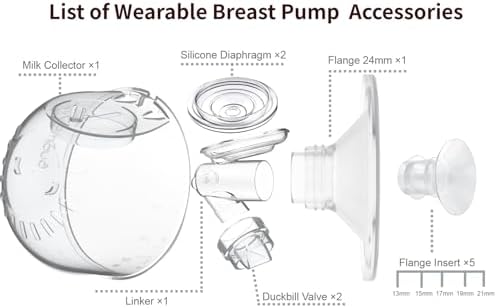 Full Set Milk Collector Cup Compatible with Only Momcozy S12 Pro/S9 Pro Wearable Breast Pump,Duckbill Valve Updated with Free Rotation,Extra 5pcs Flange Inserts,NOT for S9/S12,Replacement Parts,24mm