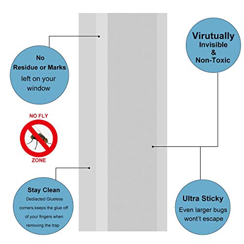 Garsum Window Fly Traps Indoor, Fly Paper Bug Sticky Strips, House Fly Killer Window Decal Non-Toxic,4 Piece per Pack Total 24 Pices