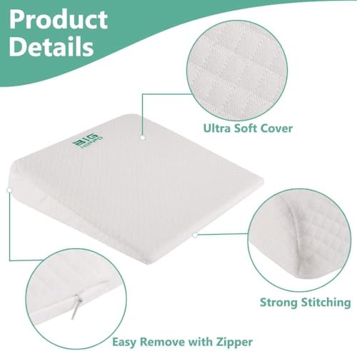 Big Hippo Wedge Pillow Memory Foam Cushion，Wedge Pillow for Sleeping and Acid Reflux, Leg, Neck Pain, Snoring, Removable Washable Cover (White 24"x22"x7.5")