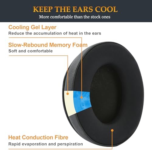 ATH M50X Earpads Cooling Gel Ear Cushions Pads, Upgraded Earcups Replacement for Audio Technica ATH-M50X/M40X/M30X/M20X, SteelSeries Arctis 7/5/3/Pro, HyperX Cloud 2/Cloud 3/Cloud Alpha Headphones