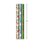 Hallmark Reversible Christmas Wrapping Paper (3 Rolls: 120 sq. ft. ttl) Rustic Santa, Papercraft Snowmen, Candy Canes, Stripes, Snowflakes, "Merry Christmas to You"