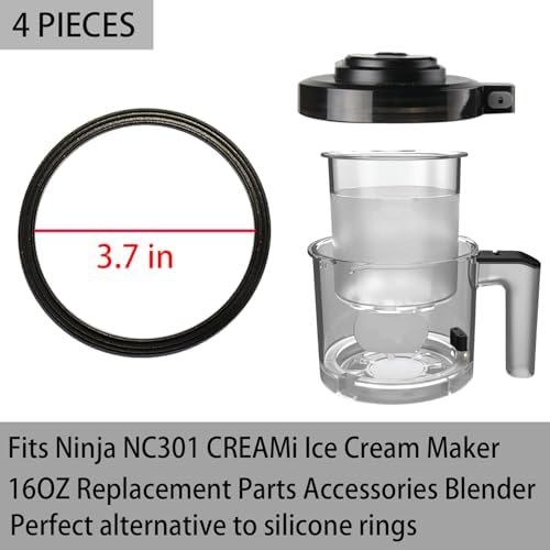 5 Pcs Blender Gasket Replacement Rubber Ring Seal Rings Gaskets Part Compatible with Ninja NC301 CREAMi Ice Cream Maker 16OZ Replacement Parts Accessories Blender