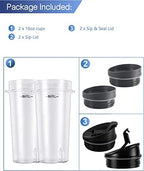 2-pack Blender Replacement Parts Single Serve 16oz cups with Sip & Seal Lids Compatible with Ninja Blenders