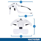 YOCTOSUN Magnifying Glasses with 4 LED Lights, Head Mount Magnifier with Storage Case,5 Lenses, Headband, Hands Free Lighted Head Magnifying Visor for Hobby Crafts & Close Work