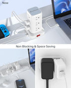 Surge Protector Power Strip 10 FT Cord, Power Strip Tower with 4 USB Ports (1USB C), Extension Cord with 12 AC Multiple Outlets, Home Office Supplies Desk Accessories, Dorm Room Essentials