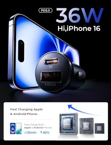 LISEN 54W Car Phone Charger USB C, Cigarette Lighter Adapter, Car Accessories for iPhone, USB C Car Charger Adapter USBC Type C 12v, Fit for iPhone 16E 16 15 14 13 12 Samsung S25 Google iPad Android