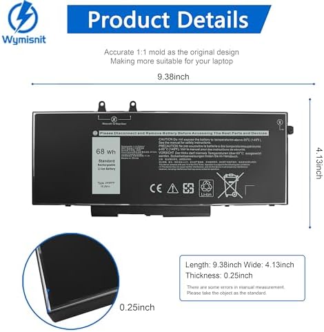 68Wh 3HWPP Laptop Battery Replacement for Dell Latitude 5510 5410 5501 5401 5511 5411 Precision 3541 3551 Inspiron 7706 2n1 Inspiron 17 7500 7506 2-in-1 Black Edition 03HWPP 10X1J N2NLL 1VY7F 451-BCMN