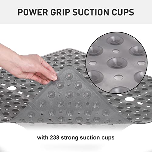 XIYUNTE Large Square Shower Mat - 27x27inch Non Slip Shower Mats for Shower Anti Slip for Elderly, Square Shower Stall Floor Mat with Powerful Suction Cup and Drain Holes, Machine Washable, Clear Grey