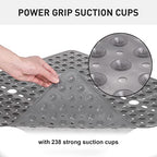 XIYUNTE Large Square Shower Mat - 27x27inch Non Slip Shower Mats for Shower Anti Slip for Elderly, Square Shower Stall Floor Mat with Powerful Suction Cup and Drain Holes, Machine Washable, Clear Grey