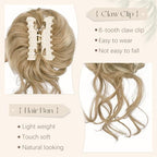 SOFEIYAN Claw Clip Messy Bun Hair Piece Curly Wavy Hair Bun Clip in Claw Chignon Ponytail Extensions Synthetic Tousled Updo with Tendrils Hairpieces Accessories Scrunchies for Women, Dark Blonde Mix