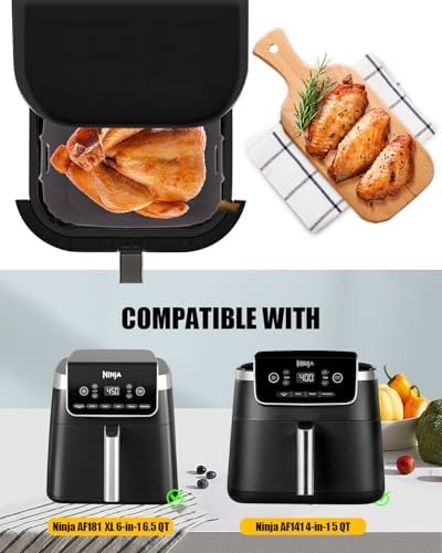 Air Fryer Silicone Liners Square for Ninja AF141 5Qt/Ninja AF181 6.5Qt/Ninja Crispi 4QT Container,Reusable Airfryer Replacement Baking Basket Insert | Non-stick | Easy Cleaning | Food Safe |Gray+Black