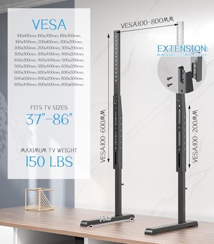 Universal TV Stand, Table Top TV Stand Base Replacement for Most 37 to 86 Inch LCD LED TVs, 7 Height Adjustable TV Legs with Cable Management Hold up to 150lbs, Max VESA 800x600mm, Black AX10TB01