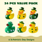 JOYIN 24 Pcs St.Patrick's Day Rubber Ducks, Green Rubber Lucky Ducks with Hats & Shamrock Patterns, Small Kid Bath Toys, St Patrick Gifts for Kids, Party Favors & Decorations