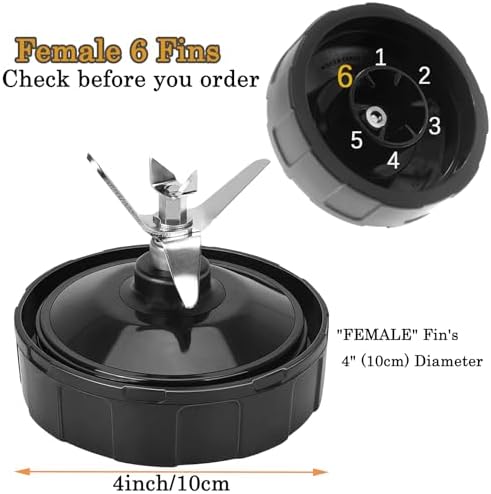 6-Fins Female Ninja Blender Blade Replacement parts Compatible with BL450 BL480 BL480D BL482 BL456, Ninja Blender Replacement Parts Ninja Bottom 6 Fins Female Blade (4 Inch Female Fins ONLY)