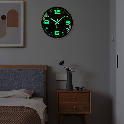 Warminn 12 Inch Glow in the Dark Wall Clock, Silent Non-Ticking, Battery Operated, Easy to Read, Ideal for Elderly or Visually Restricted