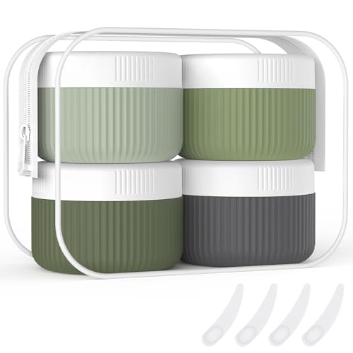ME.FAN Travel Containers for Toiletries, TSA Approved 1.5 oz Silicone Cream Jars, Leak-proof Travel Size Containers, Travel Accessories with Lid for Cosmetic Face Hand 4 Pack White Lid - Desert Sage