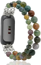 C&L Accessories Bracelets Compatible with Fitbit Inspire 3 Bands for Women Beaded Wristband Adjustable Gemstone Replacement Straps
