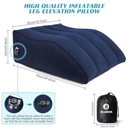 Wedge Pillow for Sleeping - Inflatable Leg Elevation Pillow for Swelling,Circulation,Leg & Back Pain Relief,Leg Support Pillow,Leg Wedge Pillows for After Aurgery,Hip,Foot,Ankle Recovery (Blue)