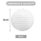 BEISHIDA 8-Inch White Paper Lanterns Decorative Chinese/Japanese Hanging Round Paper Lanterns Lamp for Birthday, Wedding, Christmas, Bridal, Home Decor, Party Decoration (6 Packs)