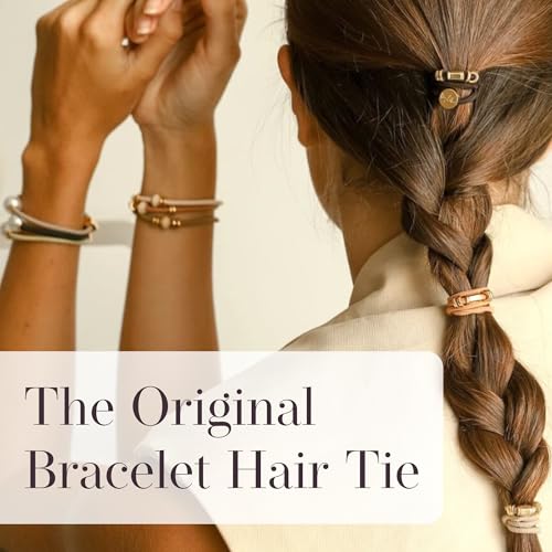 Hair Ties No Damage - Galentines Gifts and Updo Hair Accessories - Decorative Ponytail Elastics - Vanity Stretch Bracelet Jewelry for Women - Boutique Fashion Stacks in Beads (BARE) Set of 5