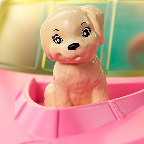 Barbie Doll & Toy Boat Playset with Pet Puppy, Life Vest & Beverage Accessories, Fits 3 Dolls & Floats in Water