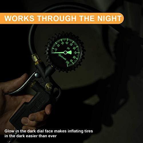 AstroAI Tire Pressure Gauge with Inflator, 100 PSI-ANSI B40.1 Accurate, Large 2.5" Easy Read Glow Dial, Heavy Duty Air Chuck and Compressor Accessories with Rubber Hose and Quick Connect Coupler