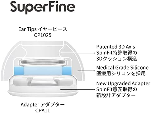 SpinFit Superfine for AirPods Pro Gen 1 & 2 - L - Medical Grade Silicone Patented Replacement Ear Tips and Adapters for Supreme Comfort (one Pair)(Ear Tips Installed)