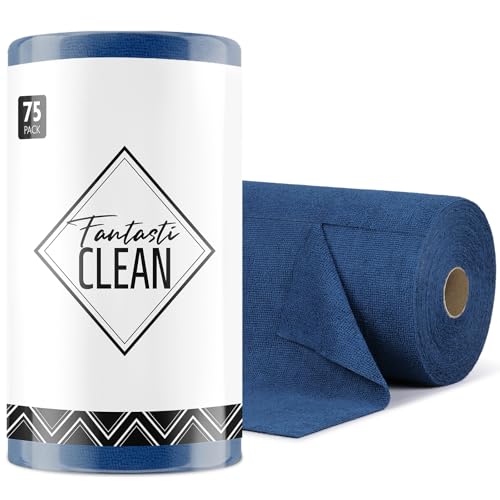 Fantasticlean Microfiber Cleaning Cloth Roll -75 Pack, Tear Away Towels, 12" x 12", Reusable Washable Rags (Navy Blue)