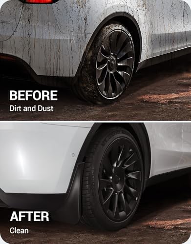 BASENOR 2025 Upgraded Tesla Model Y Mud Flaps Splash Guards Vehicle Sediment Protection No Drilling No Tape Mudflaps Tire Protector Mudflaps All Weather Tesla Exterior Accessories (Set of 4)