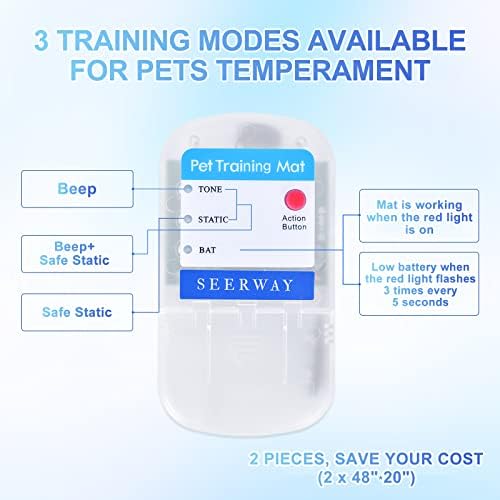 SEERWAY Scat Pet Shock Mat 2 Pieces with Tester, Shock Pad for Dog and Cat Training Indoor, Electric Repellent Mat Keeps Pet Off Couch, Sofa, Countertop, 3 Modes, 2 Pieces Same Size, Battery Operated