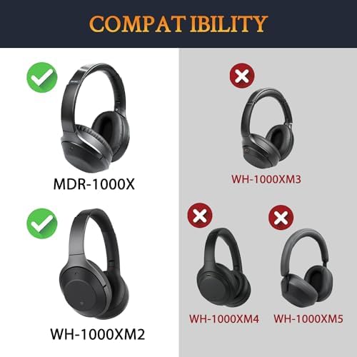 SOULWIT Cooling Gel Replacement Earpads Cushions for Sony WH-1000XM2 (WH1000XM2) & MDR-1000X (MDR1000X) Headphones, Ear Pads with Noise Isolation Foam, Added Thickness (Black)