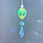 Glow In The Dark Alien Car Charm, Crystal Suncatcher, Auto Rear View Mirror Accessories, New Car Gift, Women Festival Rave Decor, Stoner (Crystal Color - Clear, Alien Style - Glitter)